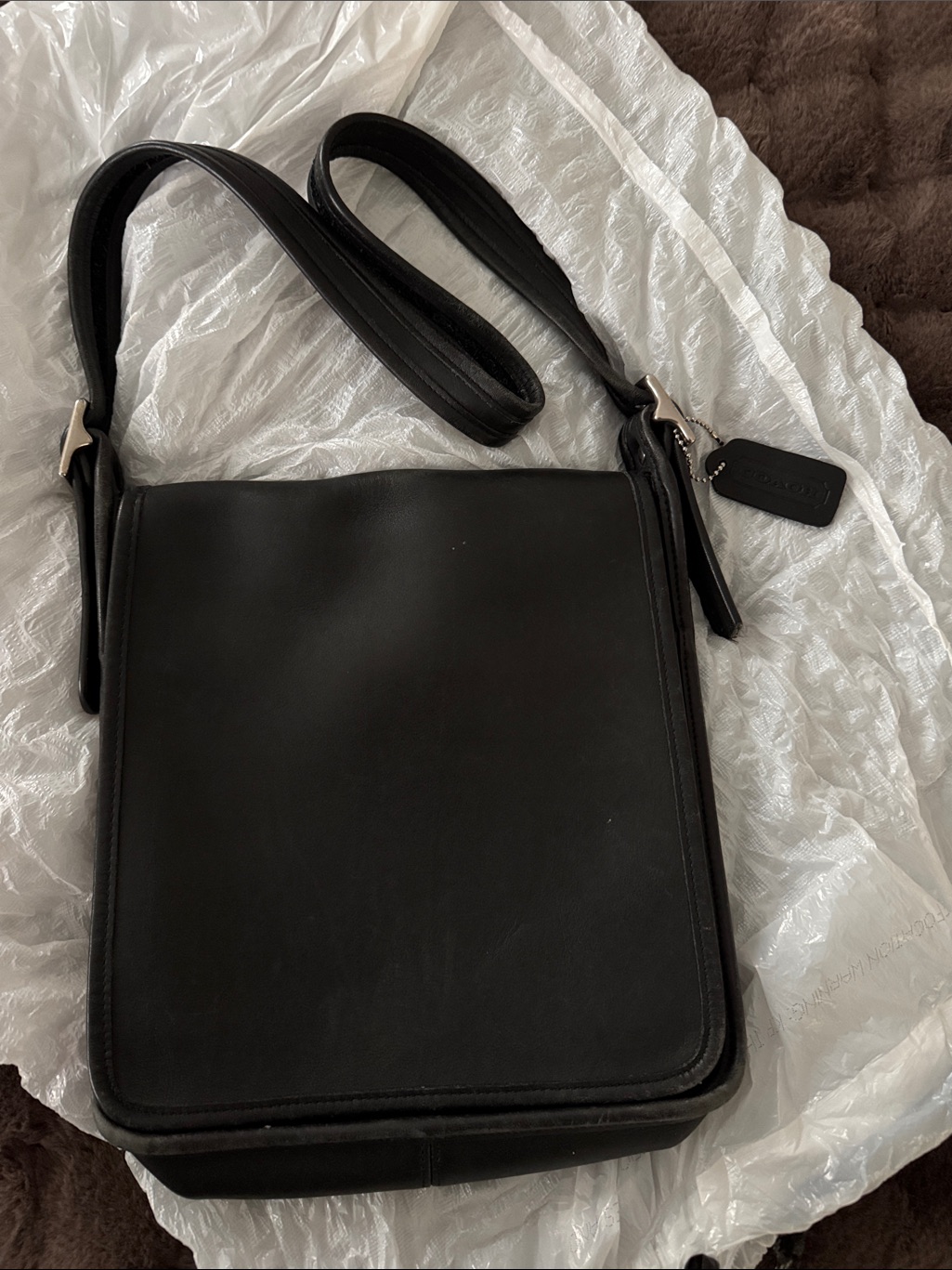 Coach Vintage Black Leather Messenger Crossbody